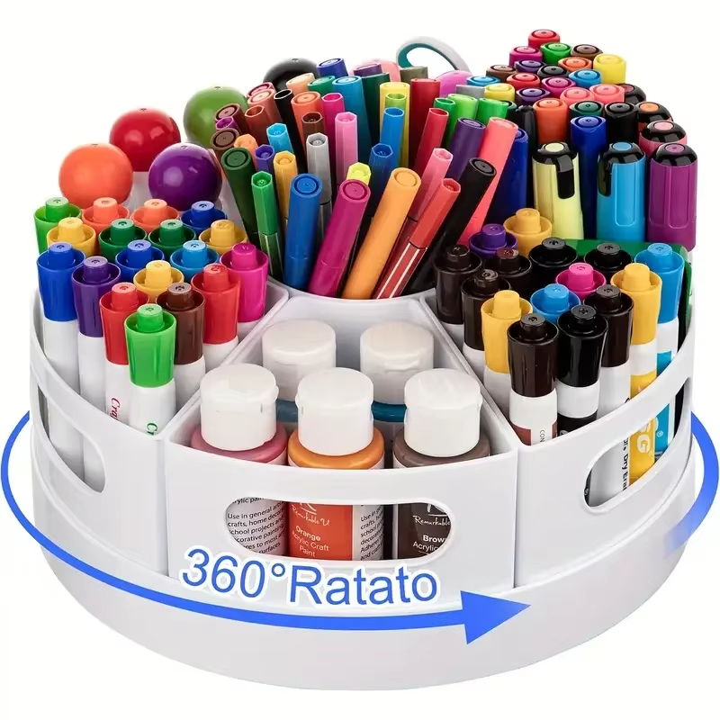 Tech Accessories For Office - 360° Rotating Desk Organizer With 7