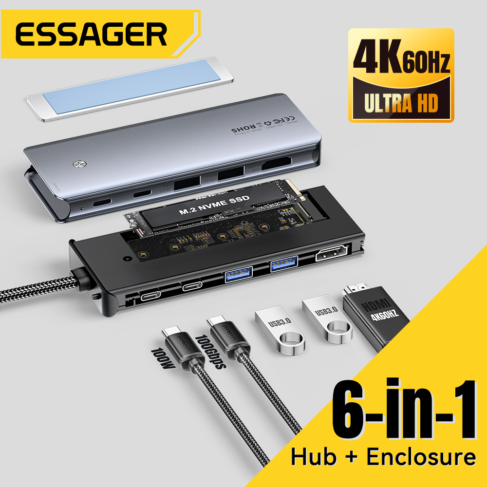 Type C Multiport Adapter - Essager USB C Hub With M.2